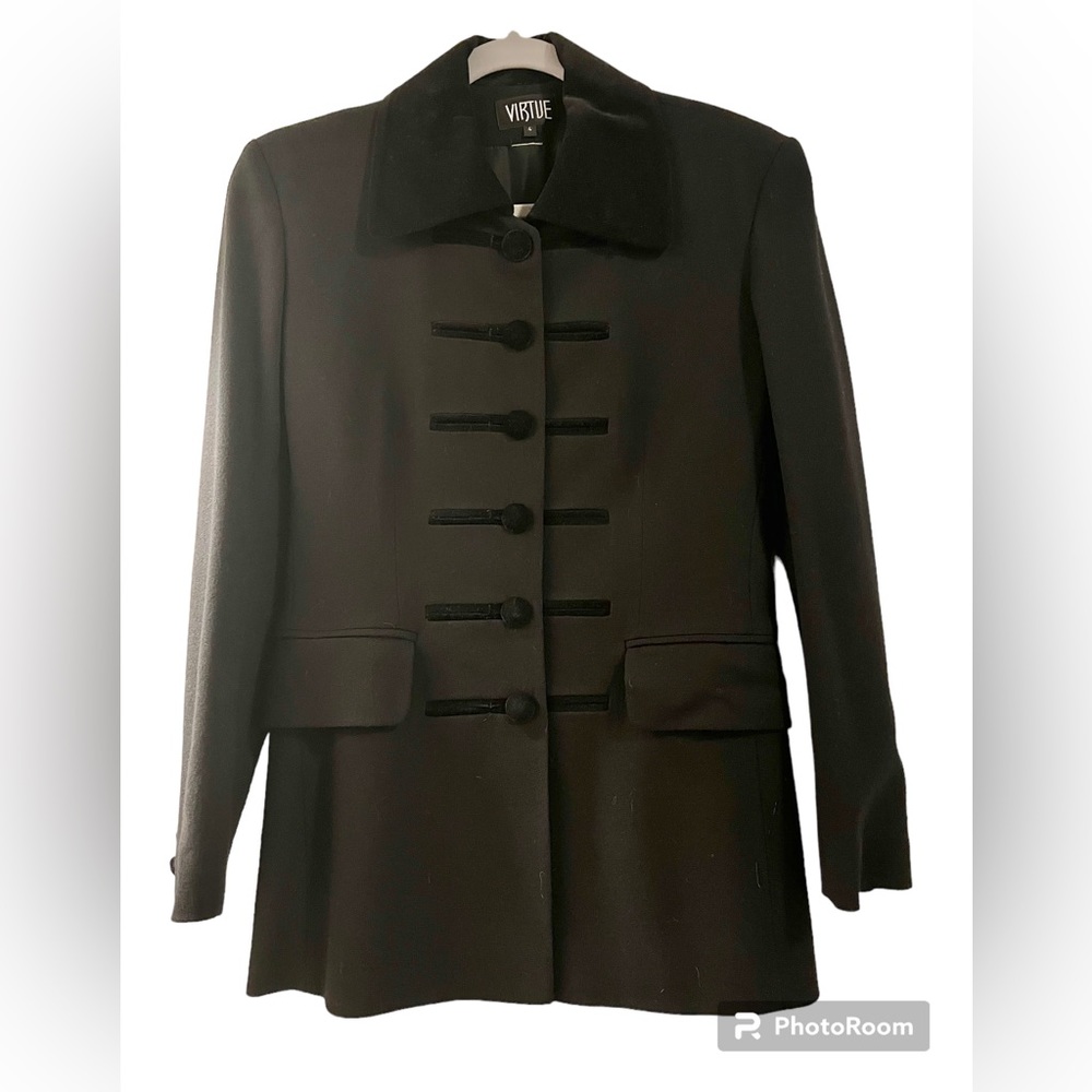 Virtue, VINTAGE black military style, wool blazer. Size S.